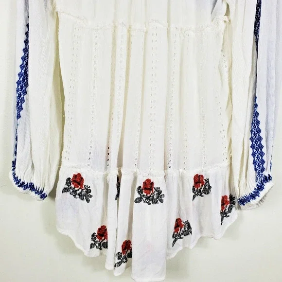 Free People Wild Horses Embroidered Eyelet Ivory Tunic Mini Dress Boho White XS - Picture 6 of 9